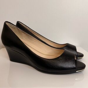 Cole Haan Grand Ambition Black Leather Open Toe Wedge Shoe Women’s Size 9.5